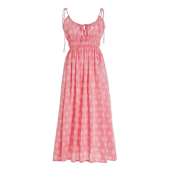 Cloe Cassandro Dress Pink Silk Blend Midi Anita Shirred Medium M Sundress - Picture 1 of 10